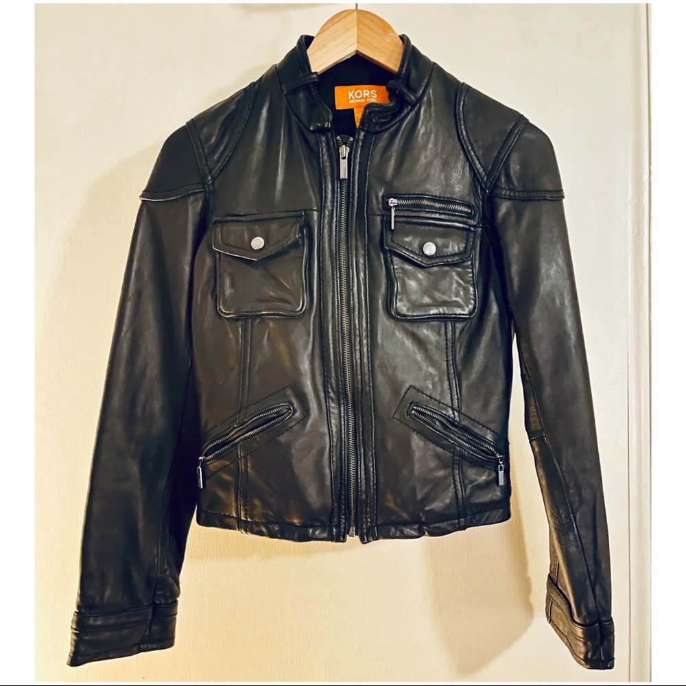 Michael Kors Black Leather Moto Jacket Sz. Small